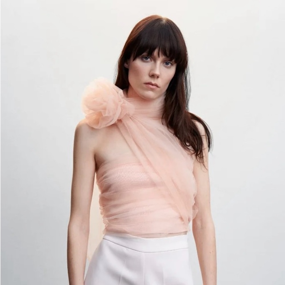 MNGO pink tulle floral top.  Sold out everywhere! Size small